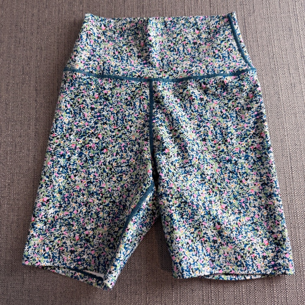 Sage Collective Womens Floral High Rise Biker Shorts Blue Green Pink Size Small
